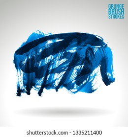 Blue brush stroke and texture. Grunge vector abstract hand - painted element. Underline and border design.