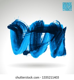 Blue brush stroke and texture. Grunge vector abstract hand - painted element. Underline and border design.