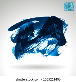 Blue brush stroke and texture. Grunge vector abstract hand - painted element. Underline and border design.