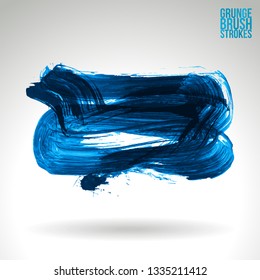 Blue brush stroke and texture. Grunge vector abstract hand - painted element. Underline and border design.
