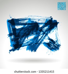 Blue brush stroke and texture. Grunge vector abstract hand - painted element. Underline and border design.