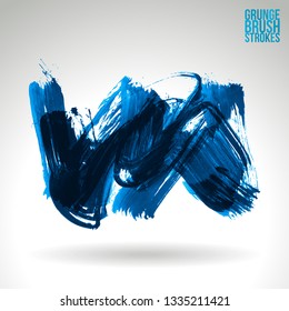 Blue brush stroke and texture. Grunge vector abstract hand - painted element. Underline and border design.