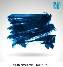 Blue brush stroke and texture. Grunge vector abstract hand - painted element. Underline and border design.