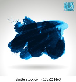 Blue brush stroke and texture. Grunge vector abstract hand - painted element. Underline and border design.