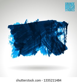 Blue brush stroke and texture. Grunge vector abstract hand - painted element. Underline and border design.