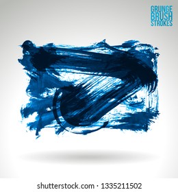 Blue brush stroke and texture. Grunge vector abstract hand - painted element. Underline and border design.