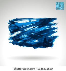 Blue brush stroke and texture. Grunge vector abstract hand - painted element. Underline and border design.