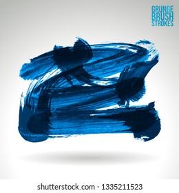 Blue brush stroke and texture. Grunge vector abstract hand - painted element. Underline and border design.