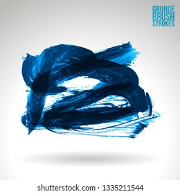 Blue brush stroke and texture. Grunge vector abstract hand - painted element. Underline and border design.