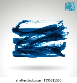Blue brush stroke and texture. Grunge vector abstract hand - painted element. Underline and border design.