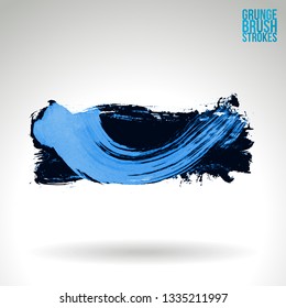 Blue brush stroke and texture. Grunge vector abstract hand - painted element. Underline and border design.