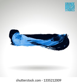 Blue brush stroke and texture. Grunge vector abstract hand - painted element. Underline and border design.