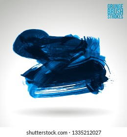 Blue brush stroke and texture. Grunge vector abstract hand - painted element. Underline and border design.
