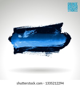 Blue brush stroke and texture. Grunge vector abstract hand - painted element. Underline and border design.