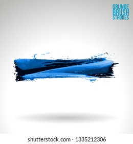 Blue brush stroke and texture. Grunge vector abstract hand - painted element. Underline and border design.