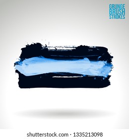 Blue brush stroke and texture. Grunge vector abstract hand - painted element. Underline and border design.