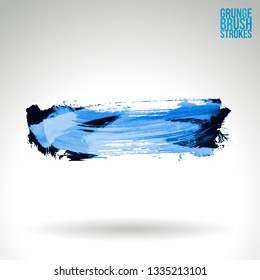 Blue brush stroke and texture. Grunge vector abstract hand - painted element. Underline and border design.