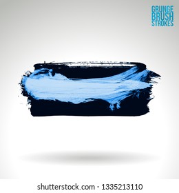 Blue brush stroke and texture. Grunge vector abstract hand - painted element. Underline and border design.
