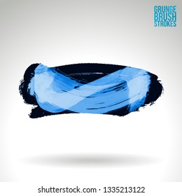 Blue brush stroke and texture. Grunge vector abstract hand - painted element. Underline and border design.
