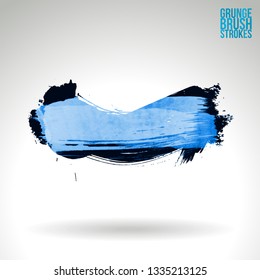 Blue brush stroke and texture. Grunge vector abstract hand - painted element. Underline and border design.
