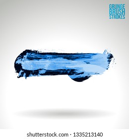 Blue brush stroke and texture. Grunge vector abstract hand - painted element. Underline and border design.