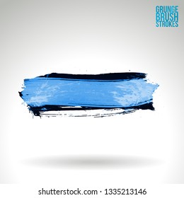 Blue brush stroke and texture. Grunge vector abstract hand - painted element. Underline and border design.