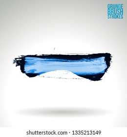 Blue brush stroke and texture. Grunge vector abstract hand - painted element. Underline and border design.