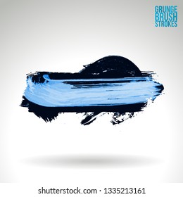 Blue brush stroke and texture. Grunge vector abstract hand - painted element. Underline and border design.