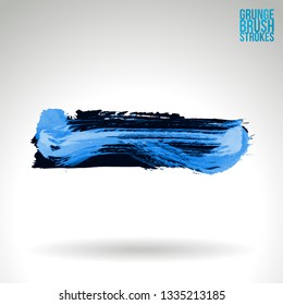 Blue brush stroke and texture. Grunge vector abstract hand - painted element. Underline and border design.