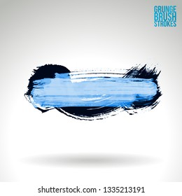 Blue brush stroke and texture. Grunge vector abstract hand - painted element. Underline and border design.
