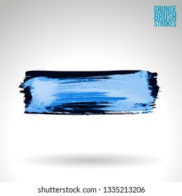 Blue brush stroke and texture. Grunge vector abstract hand - painted element. Underline and border design.