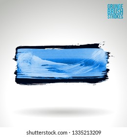 Blue brush stroke and texture. Grunge vector abstract hand - painted element. Underline and border design.