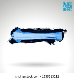 Blue brush stroke and texture. Grunge vector abstract hand - painted element. Underline and border design.