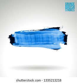 Blue brush stroke and texture. Grunge vector abstract hand - painted element. Underline and border design.