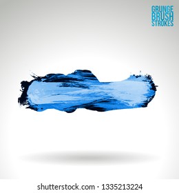 Blue brush stroke and texture. Grunge vector abstract hand - painted element. Underline and border design.