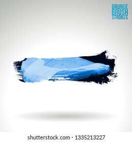 Blue brush stroke and texture. Grunge vector abstract hand - painted element. Underline and border design.
