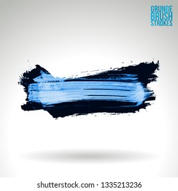 Blue brush stroke and texture. Grunge vector abstract hand - painted element. Underline and border design.