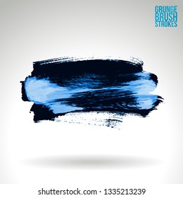 Blue brush stroke and texture. Grunge vector abstract hand - painted element. Underline and border design.