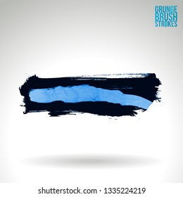 Blue brush stroke and texture. Grunge vector abstract hand - painted element. Underline and border design.