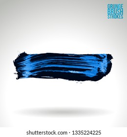 Blue brush stroke and texture. Grunge vector abstract hand - painted element. Underline and border design.