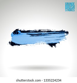 Blue brush stroke and texture. Grunge vector abstract hand - painted element. Underline and border design.
