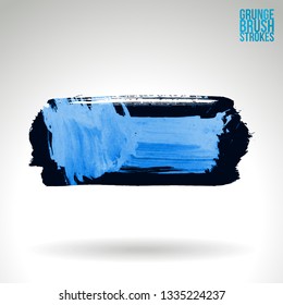 Blue brush stroke and texture. Grunge vector abstract hand - painted element. Underline and border design.
