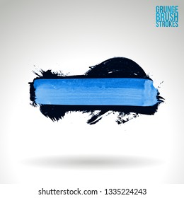 Blue brush stroke and texture. Grunge vector abstract hand - painted element. Underline and border design.