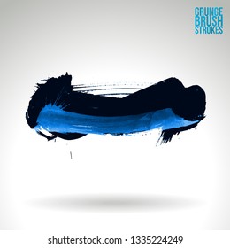 Blue brush stroke and texture. Grunge vector abstract hand - painted element. Underline and border design.