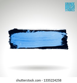 Blue brush stroke and texture. Grunge vector abstract hand - painted element. Underline and border design.