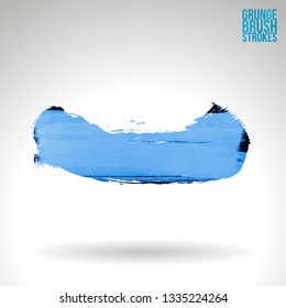 Blue brush stroke and texture. Grunge vector abstract hand - painted element. Underline and border design.