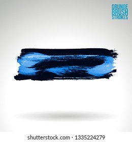 Blue brush stroke and texture. Grunge vector abstract hand - painted element. Underline and border design.