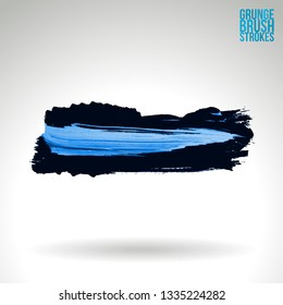 Blue brush stroke and texture. Grunge vector abstract hand - painted element. Underline and border design.