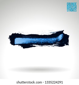 Blue brush stroke and texture. Grunge vector abstract hand - painted element. Underline and border design.