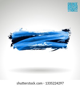 Blue brush stroke and texture. Grunge vector abstract hand - painted element. Underline and border design.